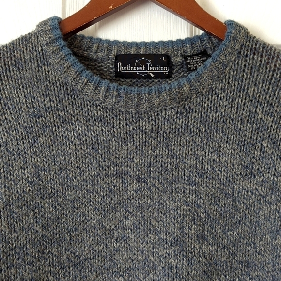 Northwest Territory 90's Vintage Classic Wool Blend Knit Crewneck Sweater Blue L - Picture 2 of 9